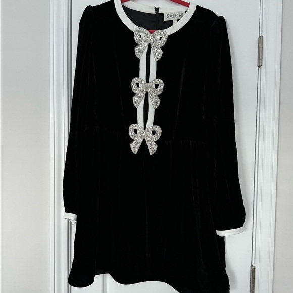 EUC Saloni Camille Bow- Front Mini Dress in black and white Size 14 - Picture 2 of 9